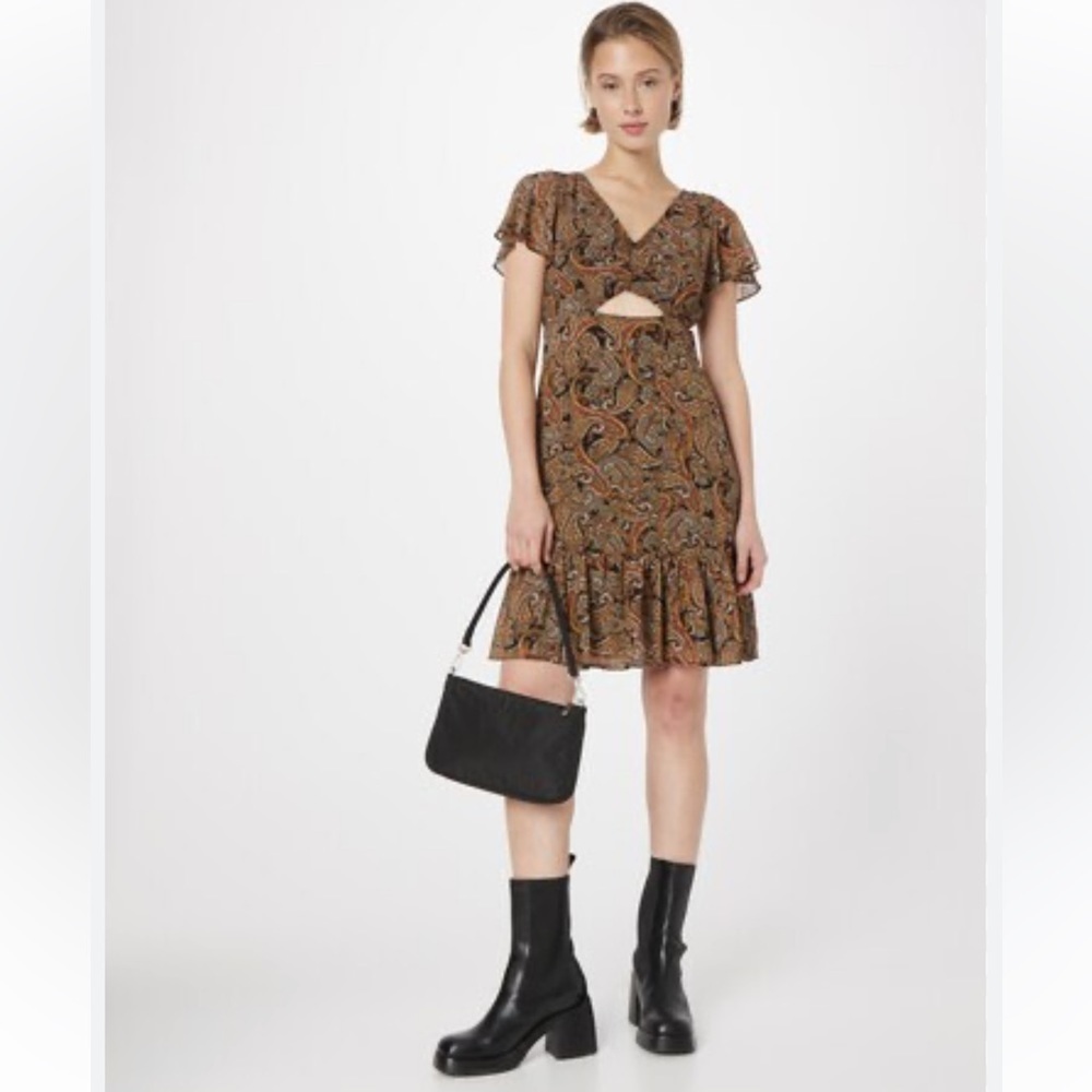 Michael Kors Paisley Print Cut-Out V-Neck Tiered Ruffle Hem Dress size 6